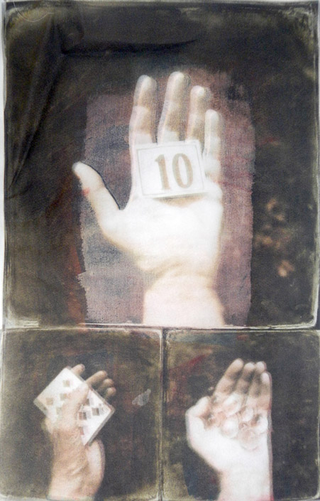 Melanie Walker • Boulder, Co. •
Ten in Hand •
Gum Bichromate, Van Dyke, and 
Cyanotype on silk paper •
$1200
