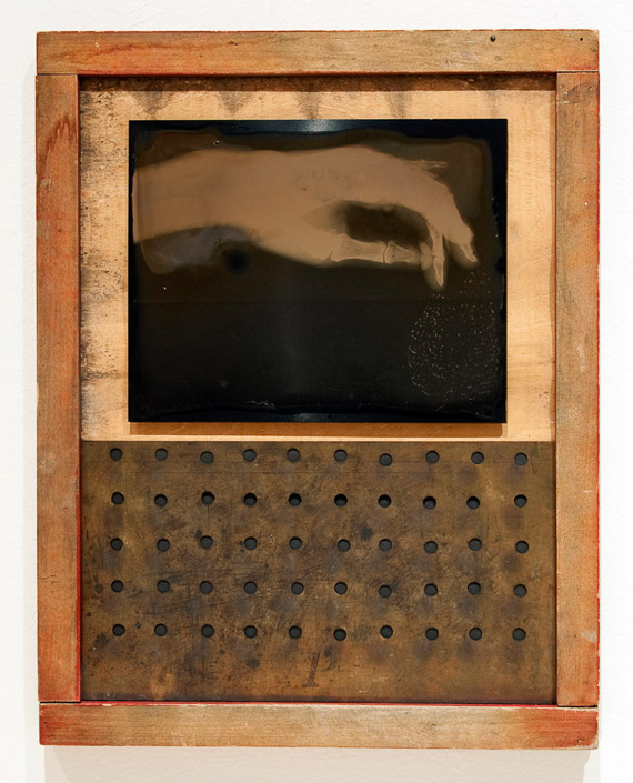 Beverly Rayner •
Tintype Xrayograph of a Spell Casters Hand •
Tintype, brass, wood, paint, paper • 
$2750
