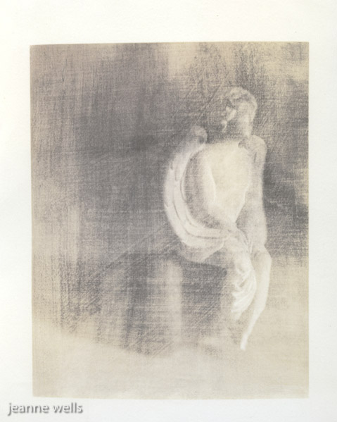 Jeanne Wells - Footless Angel - 7.5 x 6 on 9.5 x 13 - bleached hand applied emulsion on watercolor paper - $125